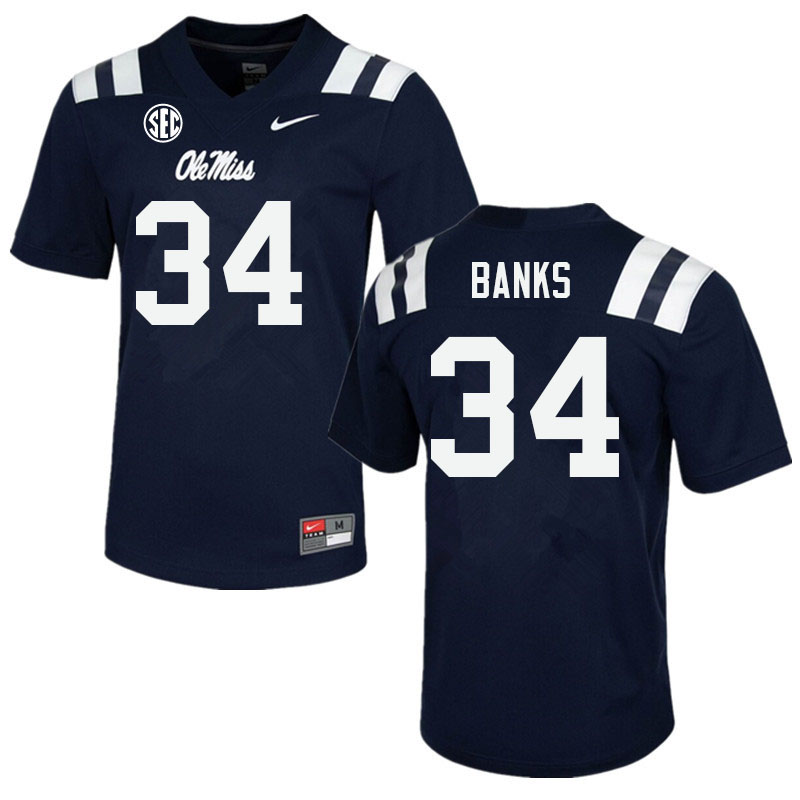 Men #34 Tyler Banks Ole Miss Rebels College Football Jerseys Sale-Navy